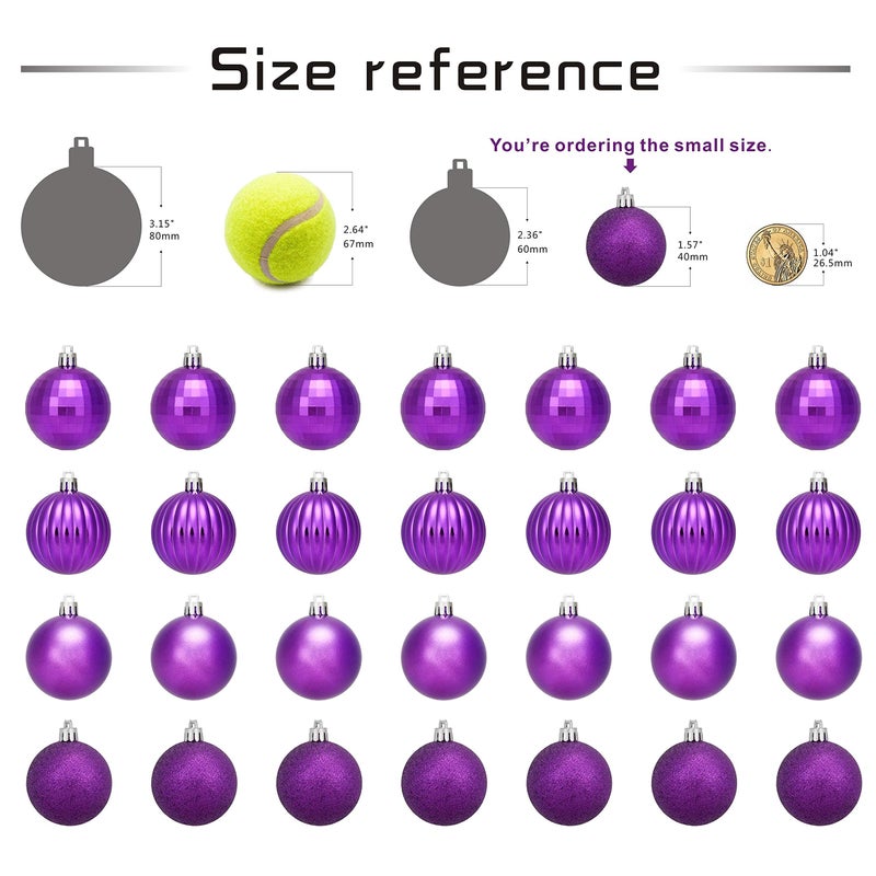 AUXO-FUN Small Size 28ct shatterproof Christmas Ball Ornaments in 4 Classic finishes for Christmas Tree Decoration (Purple, 1.57â€œ Mini Size) - Image 3